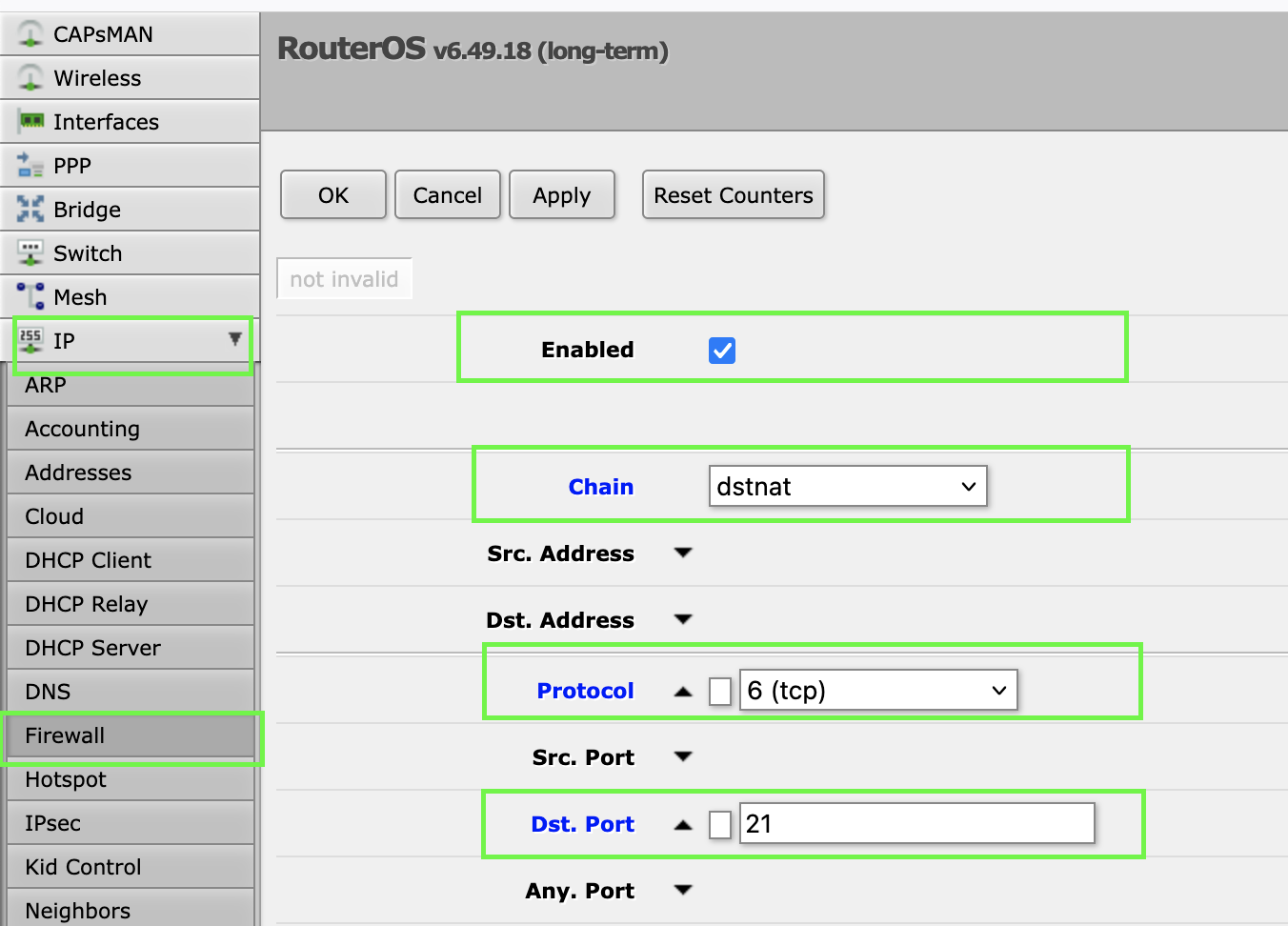 mikrotik add port forward